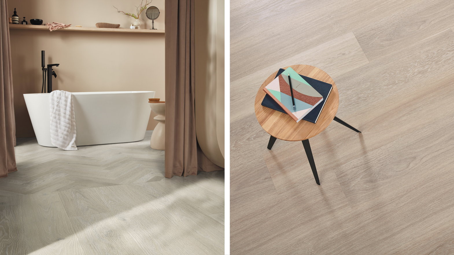 Karndean Designflooring Clay Artisan oak and Neutral Brushed oak LVT wood flooring