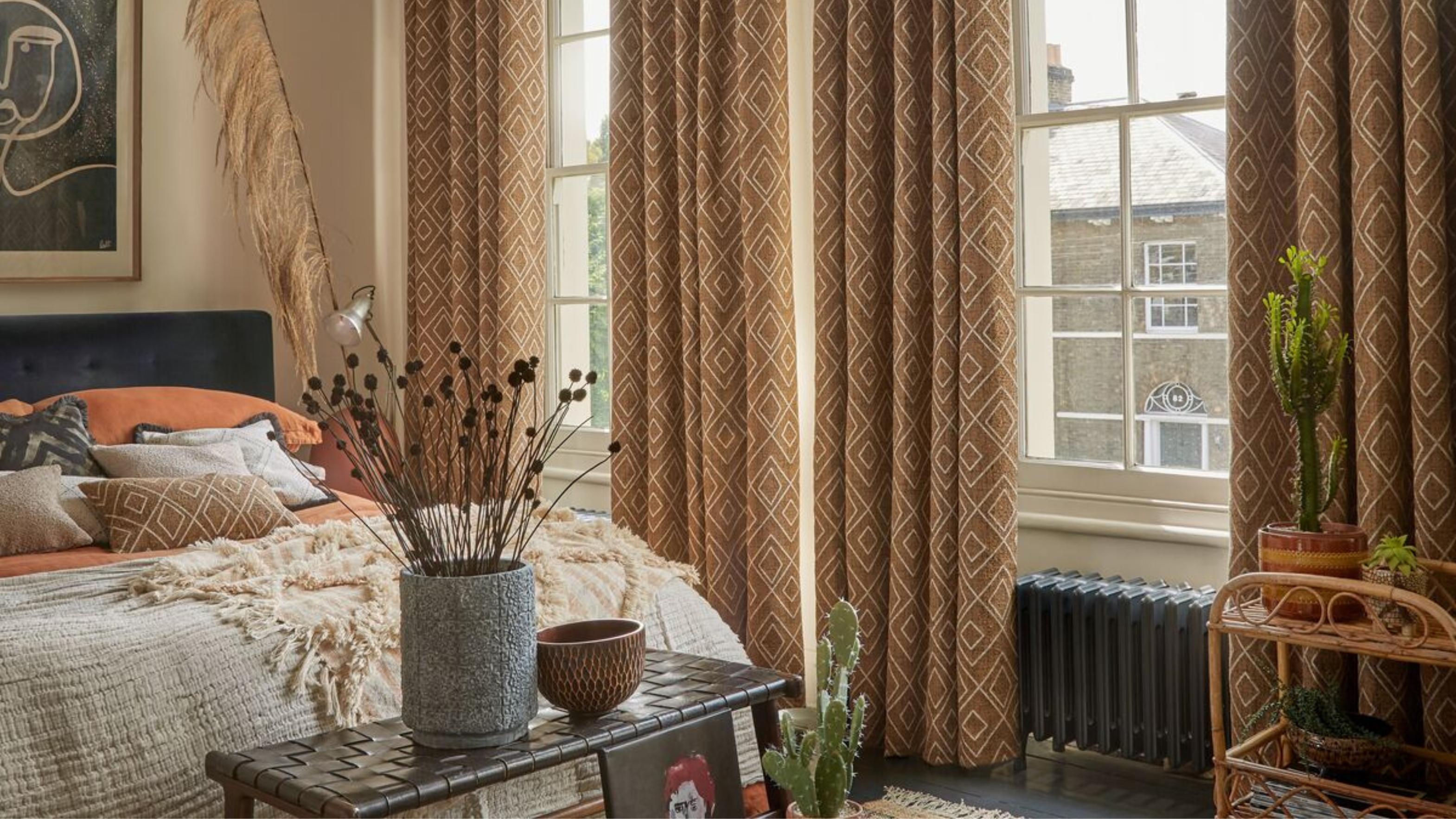 Bedroom decorated with Hillarys curtains