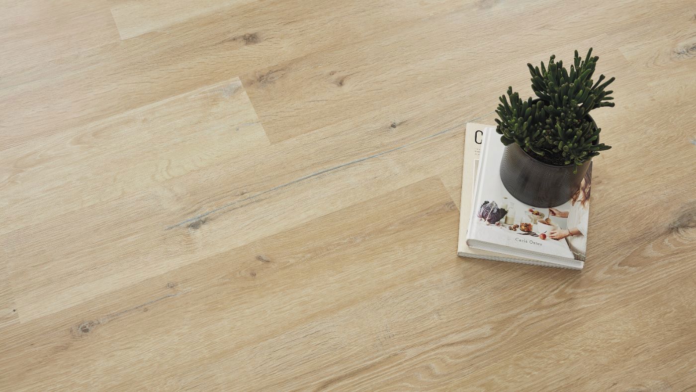 Wood inspired LVT with an ornamental tree
