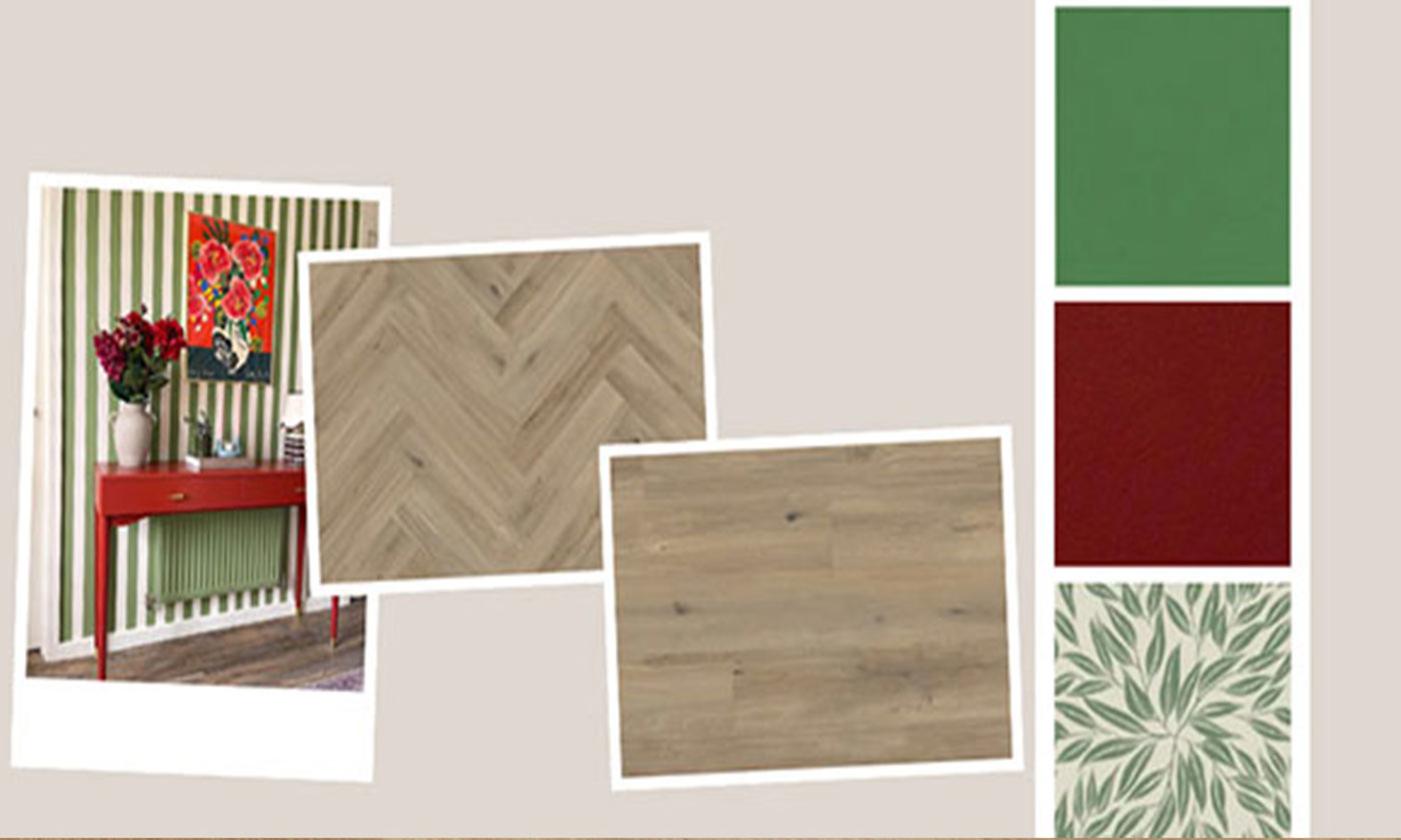 Canadian Urban Oak from our Van Gogh collection paired with Lick HTK 57, Botanical 03 Wallpaper and Green 07.