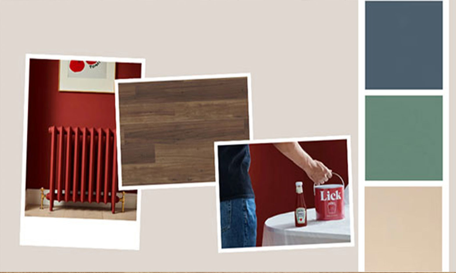 Walnut from our Van Gogh collection paired with Lick Paint Red HTK 57, Blue 06, Teal 05 and Beige 03. 