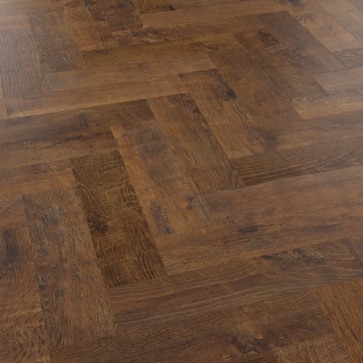 Dark brown herringbone LVT flooring by Karndean from an angle