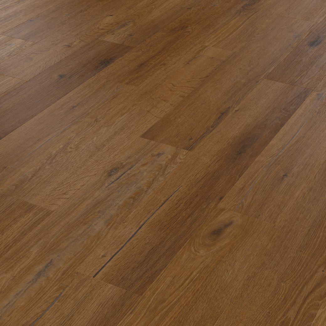 Russet character oak mid brown LVT flooring laid at an angle